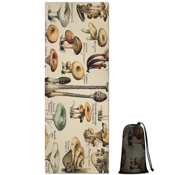 Brown Mushroom Label Light Pattern Hot Yoga Mat Towel Non Slip for Hot Yoga - Quick-Drying Yoga Mat Cover with 4 Corner Pockets with Travel Bag - Hot Yoga Towel Non Slip 70"x26"