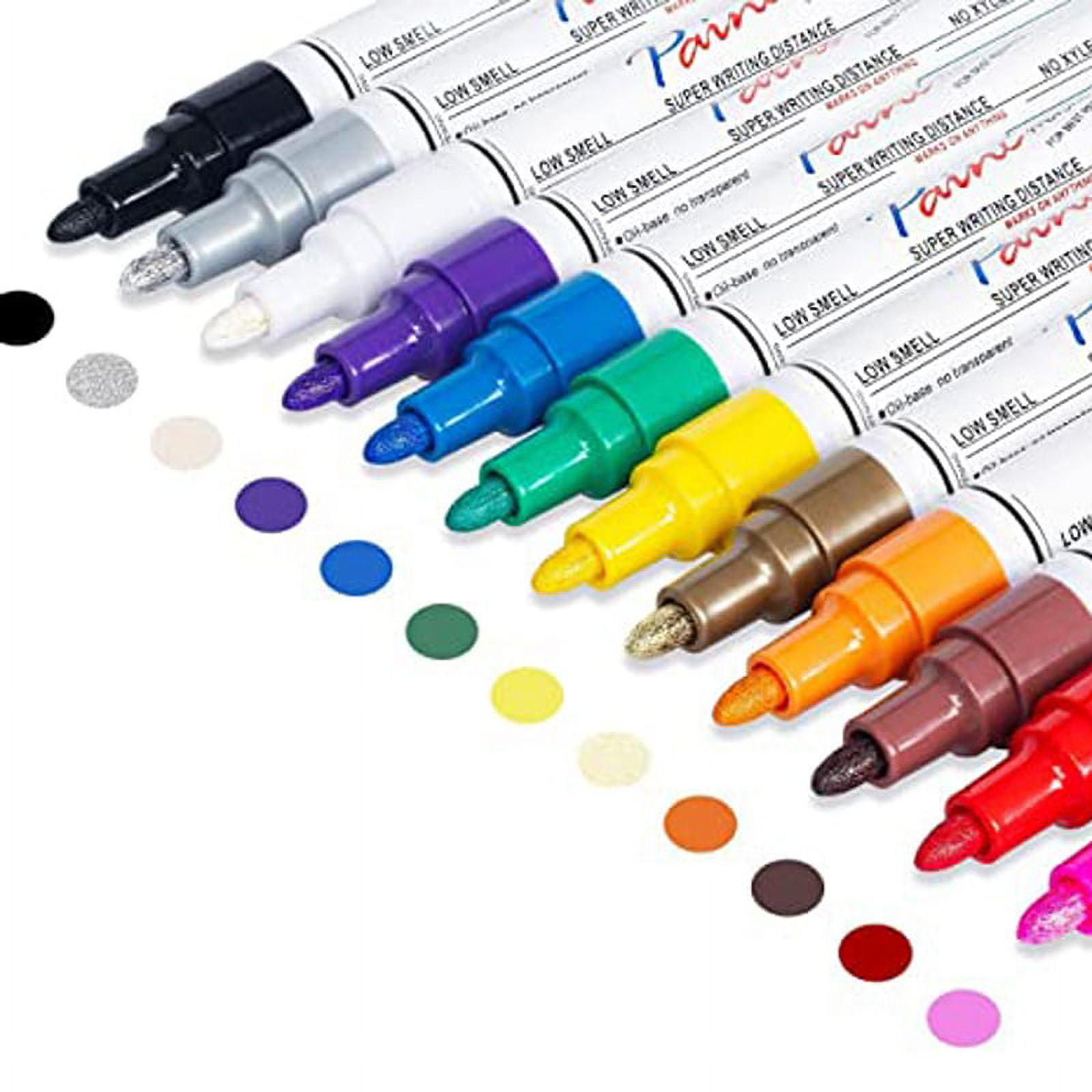 Nicecho Oil-Based Paint Pens, 12 Colors Permanent Paint Markers Medium Tip  Never Fade Quick Drying and Waterproof Marker Set for Metal, Wood, Fabric