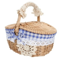 Soimiss Rattan Storage Basket Blue with Lid for Home Decor and Sundries Organization
