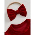 thumbnail image 5 of ZINTAOZT Newborn Baby Girls Red Velvet Romper Dress Furry Bowknot Long Sleeve Skirt Jumpsuit Headband Christmas Outfits, 5 of 8