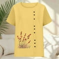 thumbnail image 5 of FRSASU Women Short Sleeve Tops Spring Lightweight Button Tees Crew Neck Baggy Casual Floral Printed T-Shirt Summer Yellow, 5 of 5
