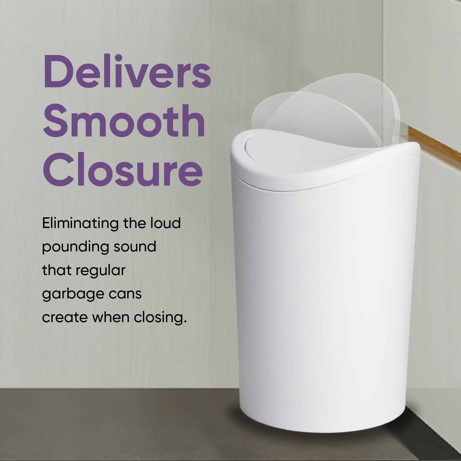 Superio Small Bathroom Trash Can with Lid, Modern White Mini Waste Bin with Swing Lid (1 1/2 Gallon, 6 Liter) Plastic Garbage Can for Kitchen, Bathroom, Bedroom, Office, Under Desk, 2 pack