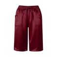 thumbnail image 5 of GEWSEY Women's Silk Satin Capri Pajamas Pants Loungewear Sleep Cropped Pants Elastic Waist Silky Lounge Pj Bottoms with Pocket (Wine, L), 5 of 5