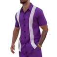 thumbnail image 2 of LODIENY Cuban Guayabera Shirts for Men Short Sleeve Button Down Collared Shirt Casual Summer Beach Wedding Embroidered Hollow Out Tops Purple XXL, 2 of 5