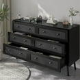 thumbnail image 6 of Rattan Dresser for Bedroom, Black 6 Drawer Dressers & Chest of Drawers, Natural Boho Dresser with Handles Wood Storage Organizer Modern Dressers for Closet, Hallway, Office, 6 of 13