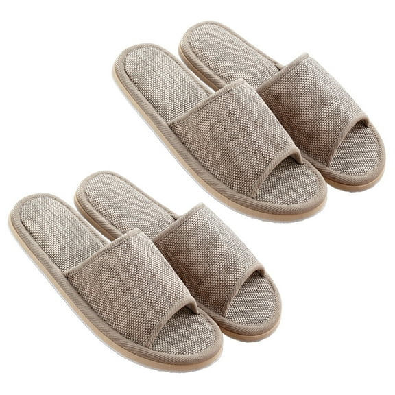 2 Pairs Women’s Indoor House Slippers Open Toe Slip-On Cotton Home Shoes Hotel Slippers Beige 29cm