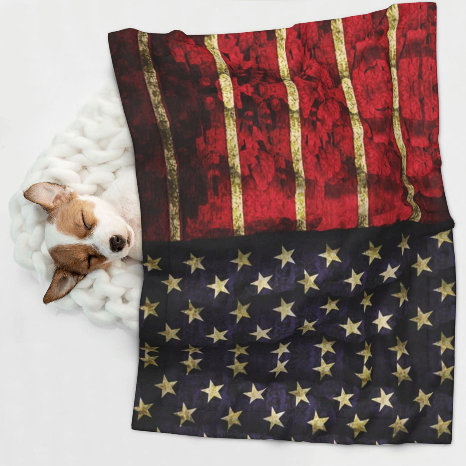 Flannel Throw Dog Blanket Us Flag Soft Warm Print Pet Blankets for Small Dog Cat Puppy
