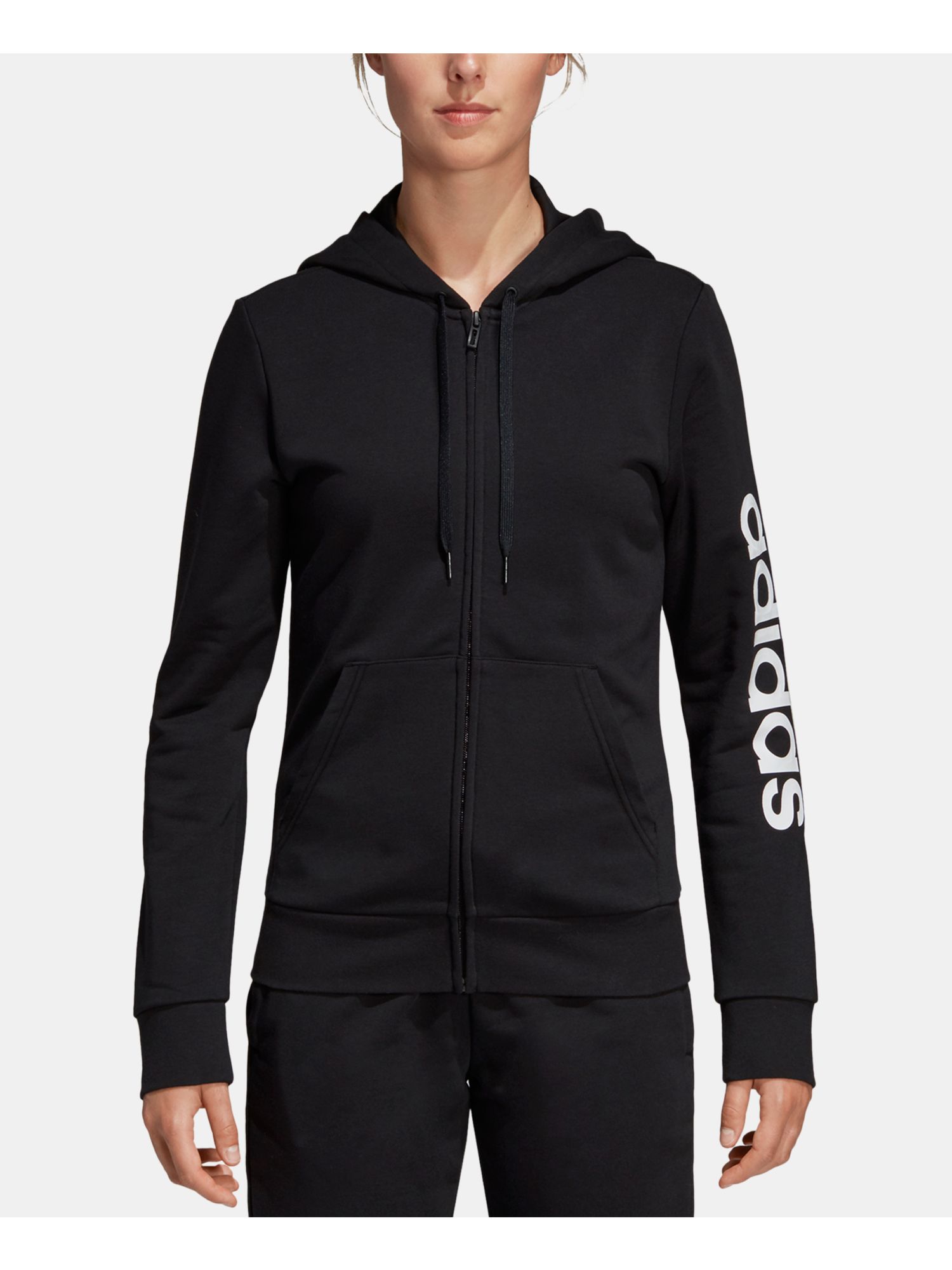 Adidas ADIDAS Womens Black Solid Zip Up Jacket Size L