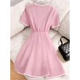 thumbnail image 2 of Pink Contrast Trim Bow Accent Elegant Short Sleeve Fit & Flare Mini Dress, 2 of 3