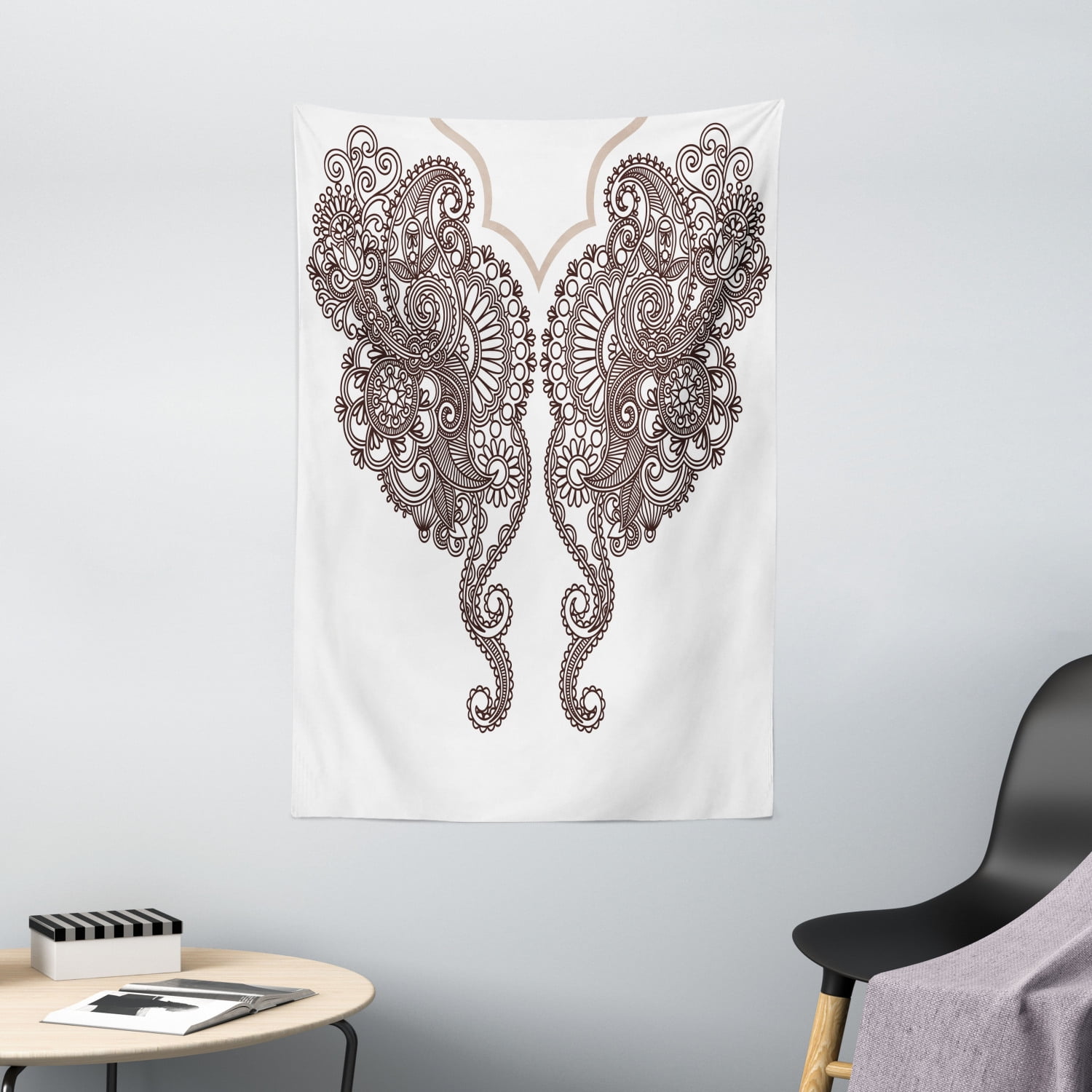 Henna Tapestry, Two Identical Eastern Motif Paisley Henna Art Abstract