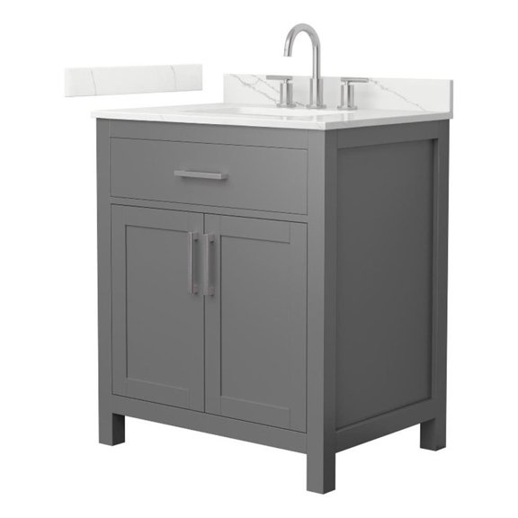 Beckett 30" Dark Gray Single Vanity & Giotto Quartz Top (3-Hole) & Nickel Trim