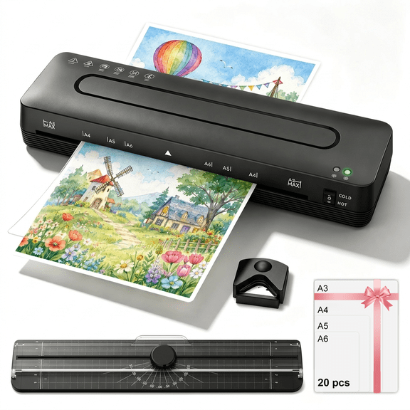 Crenova A3 Laminator Machine, Hot & Cold Thermal Laminating with 20 Sheets, Paper Trimmer & Corner Rounder for Home Office School Supplies