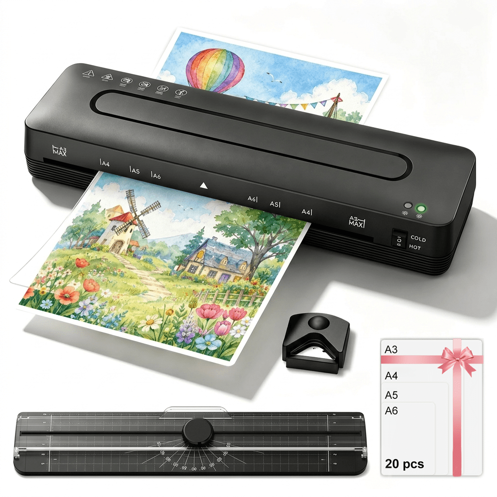 Crenova A3 Laminator Machine, Hot & Cold Thermal Laminating with 20 Sheets, Paper Trimmer & Corner Rounder for Home Office School Supplies