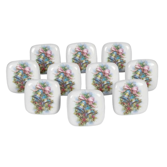 IBA Indianbeautifulart Multicolor Christmas Bell Christmas Door Knobs Square Cabinet Drawer Pulls For Dresser Ceramic Knobs