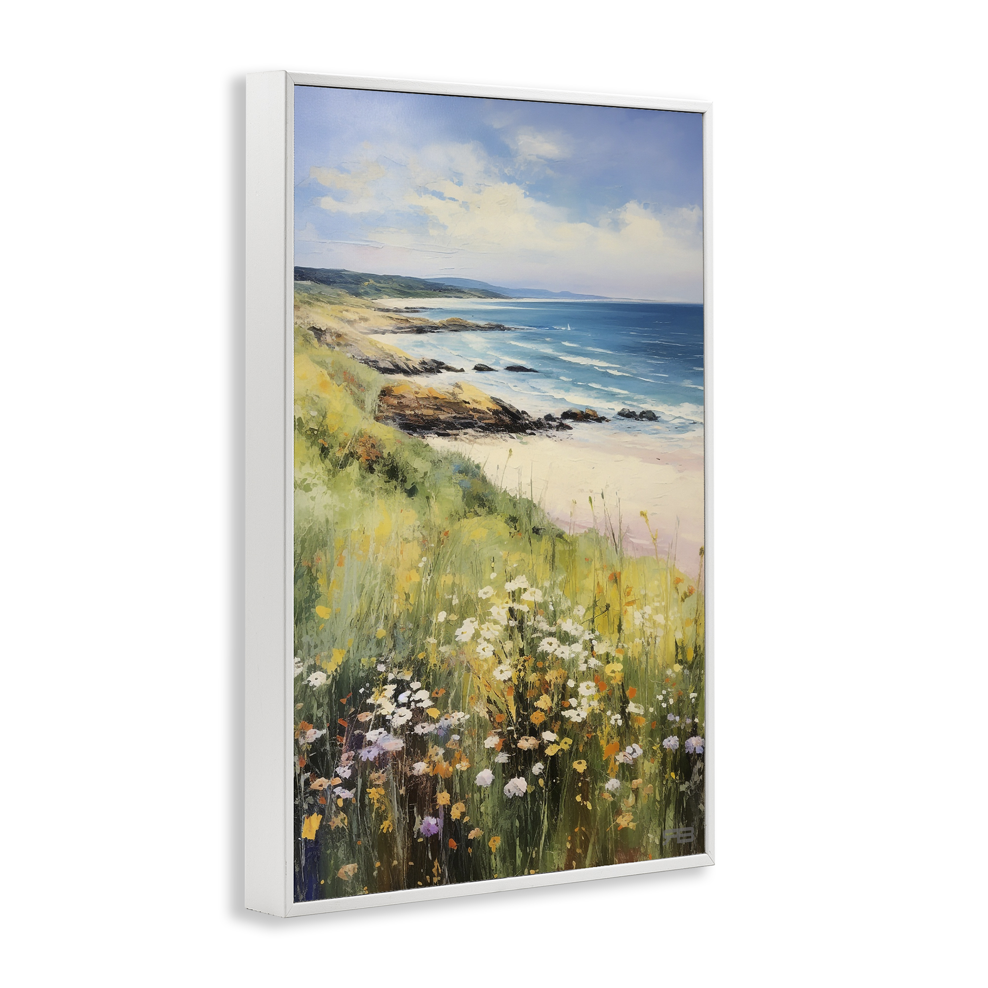 Stupell Industries Meadow Beside Beach Landscape Painting White Framed Art Print Wall Art, 12 x 18