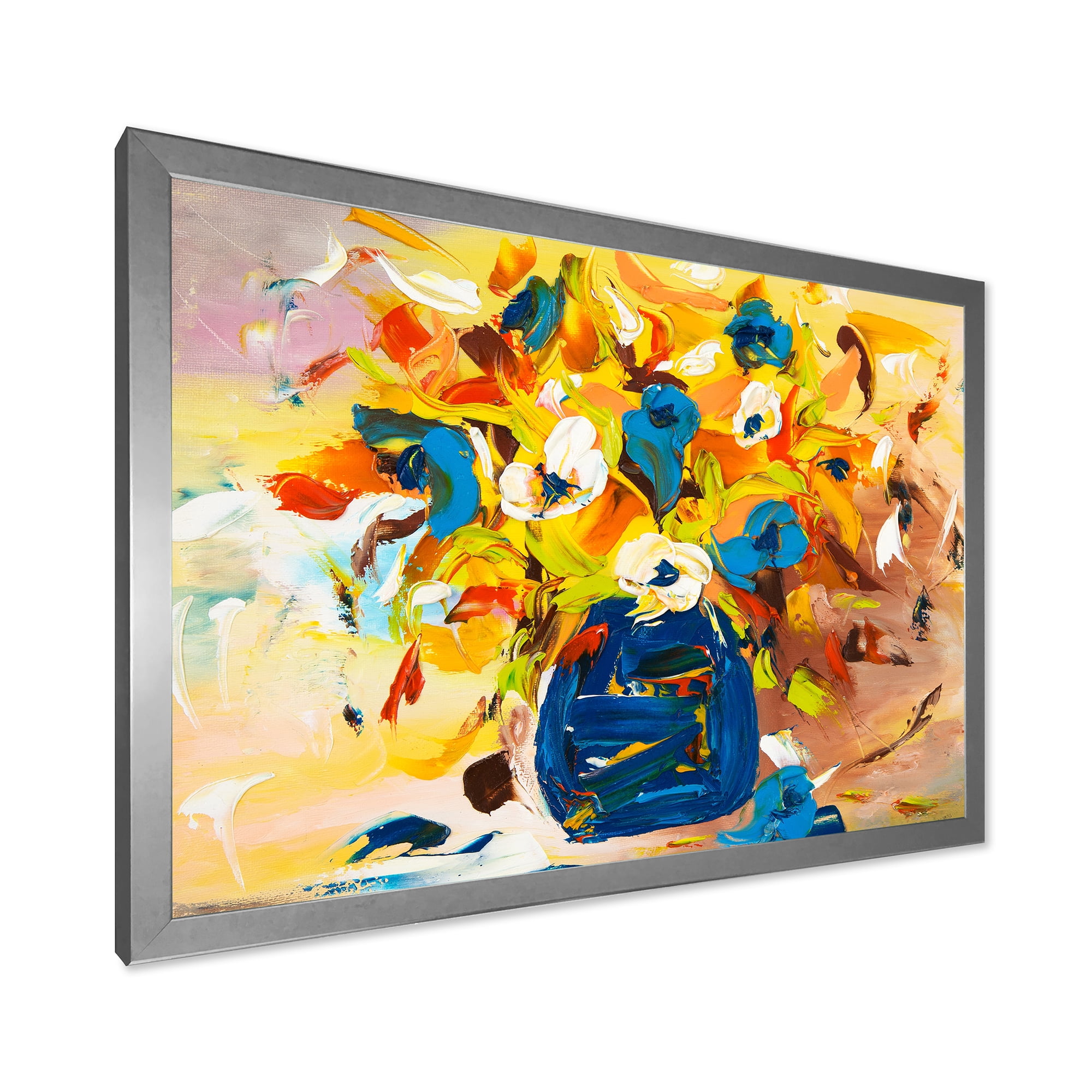 Designart 'A VIbrant Flower Bouquet In Blue and Yellow' Traditional Framed Art Print