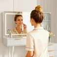 thumbnail image 4 of TROPOW 48" Fluted Makeup Vanity Desk with LED Mirror & Lights, 5 Drawers, Glass Top & Built-in Power Outlet, Modern Dressing Table for Bedroom,White, 4 of 8