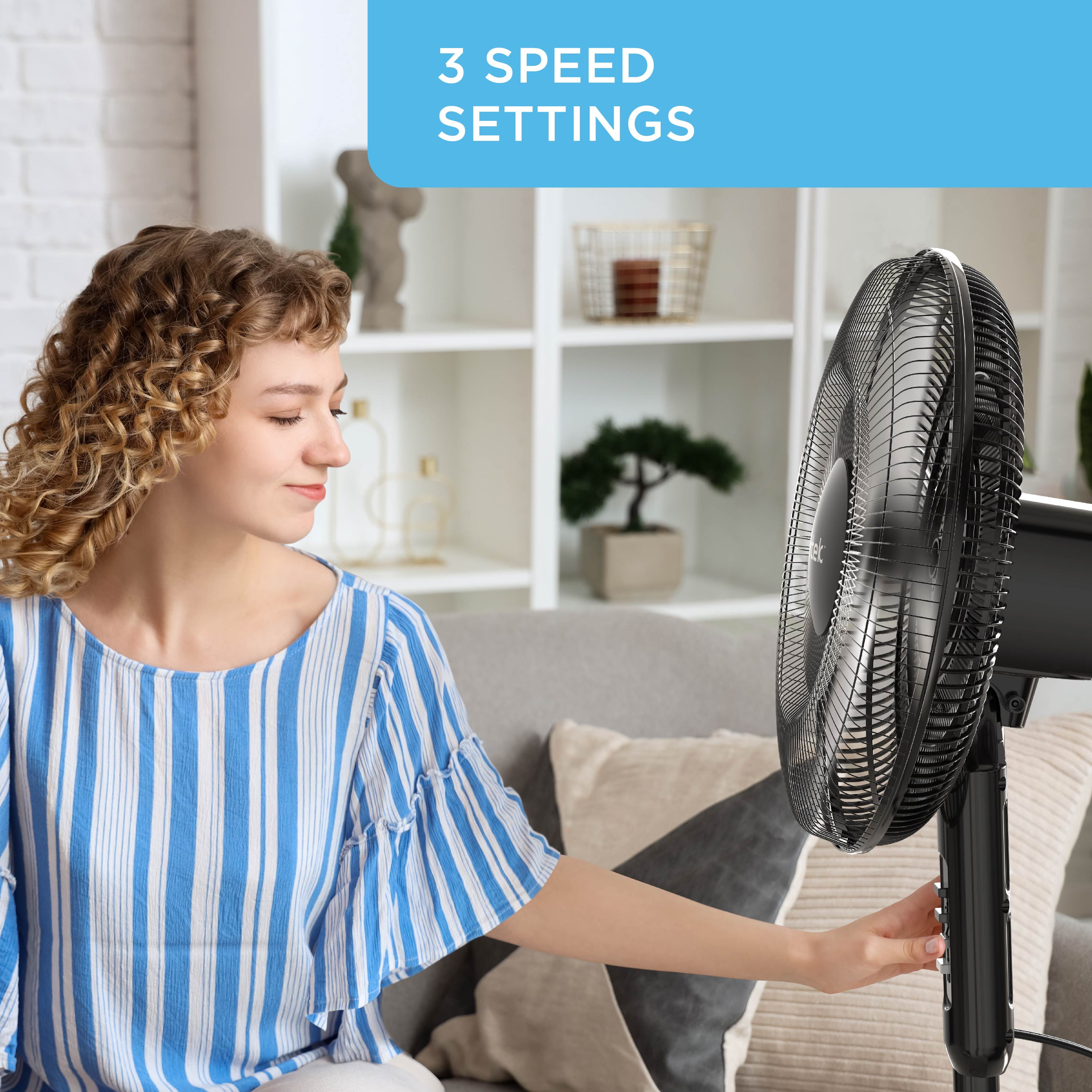 Airtek Oscillating Fan, Adjustable-Height Pedestal Fan with Wide Area Oscillation, 16”