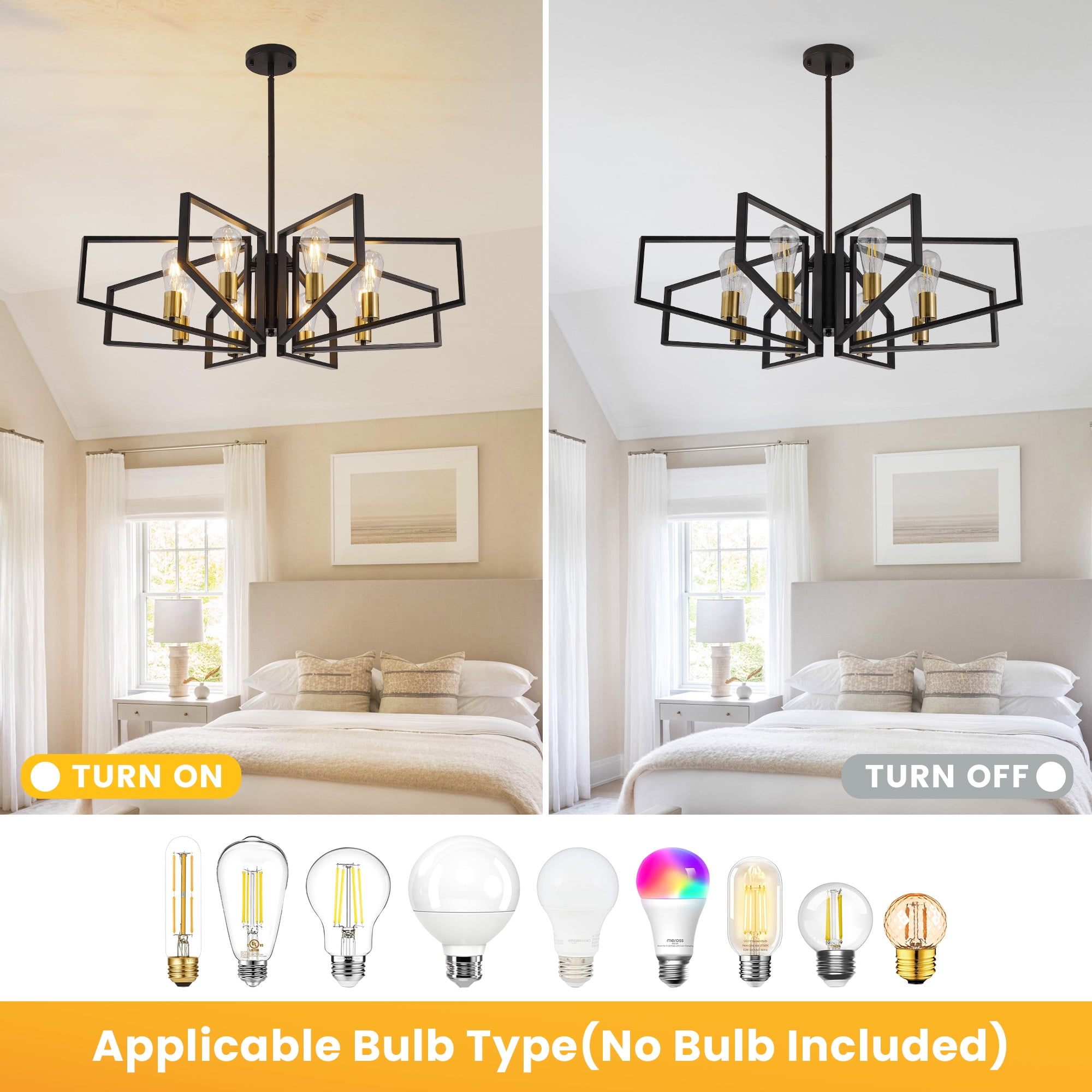 LovingAHome 8-Light Dinging Room Lighting Chandeliers for Dining Room Kitchen Island, Black&Gold