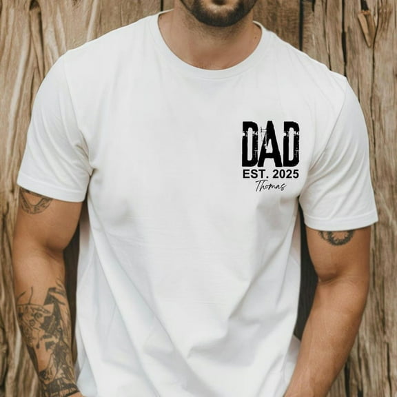 Minimalist Dad T-Shirt for New Dad Gift, Father's Day Shirt for Husband, Dad Est 2025 Tee with Kids' Names, First Time Daddy Shirt