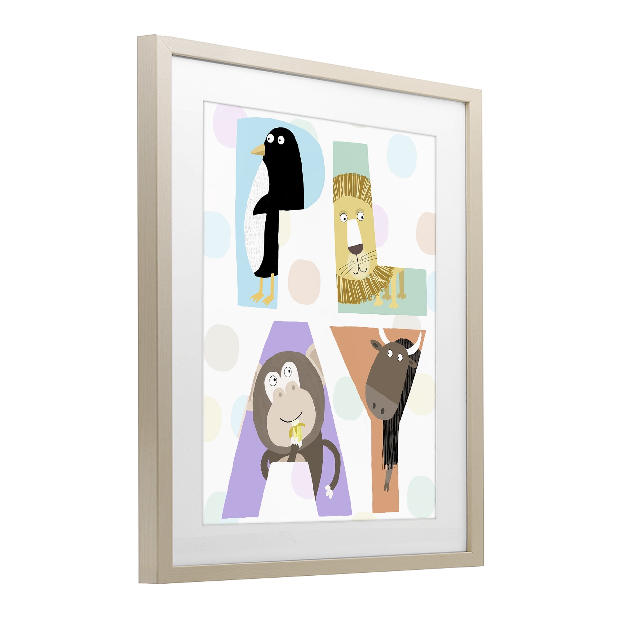 Stupell Industries Play Letters with Animals Birch Framed Print Under Glass, design by Carla Daly