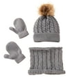 thumbnail image 2 of Cheers.US Winter Beanie Hat Gloves Scarf Set Warm Knit Fleece Children Woolen Hat Twisting Pattern Skin-friendly Simple Warm Knitted Hat Circle Scarf Gloves Suit for Going Out, 2 of 7