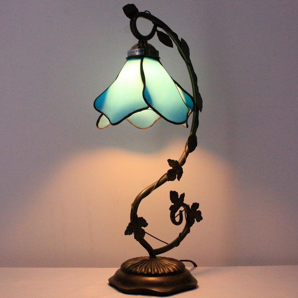 Tiffany Lamps Stained Glass Table Desk Reading Lamp Crystal Bead Sea Blue Dragonfly Style Shade W6H21 Inch for Living Room Bedroom Bookcase Dresser Coffee Table