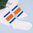 thumbnail image 3 of Deago 3 Pairs Fun Novelty Striped Retro Crew Socks for Women Men Sporty Running Calf Casual Cotton Athletic Socks (Blue Orange), 3 of 8
