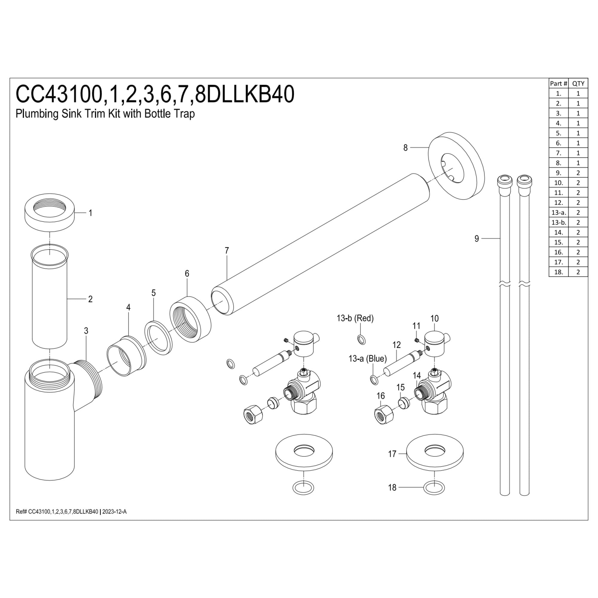 Kingston Brass CC43107DLLKB40 Trimscape Modern Plumbing Sink Trim Kit with Bottle Trap in Brushed Brass