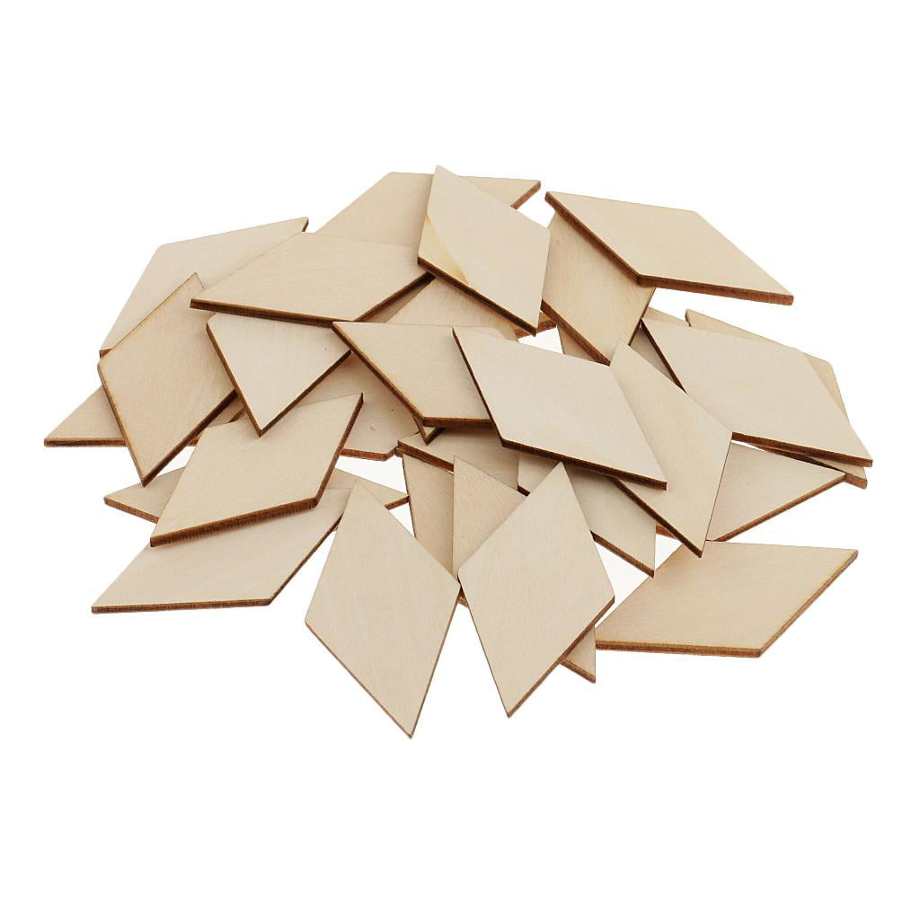  OLYCRAFT 50PCS Wood Pieces Unfinished Wood Rhombus Pieces  Natural Wood Rhombus Cutout Shape Wood Rhombus Blank Slices for DIY Crafts  Holiday Decoration 2.3x1.3x0.2 Inch