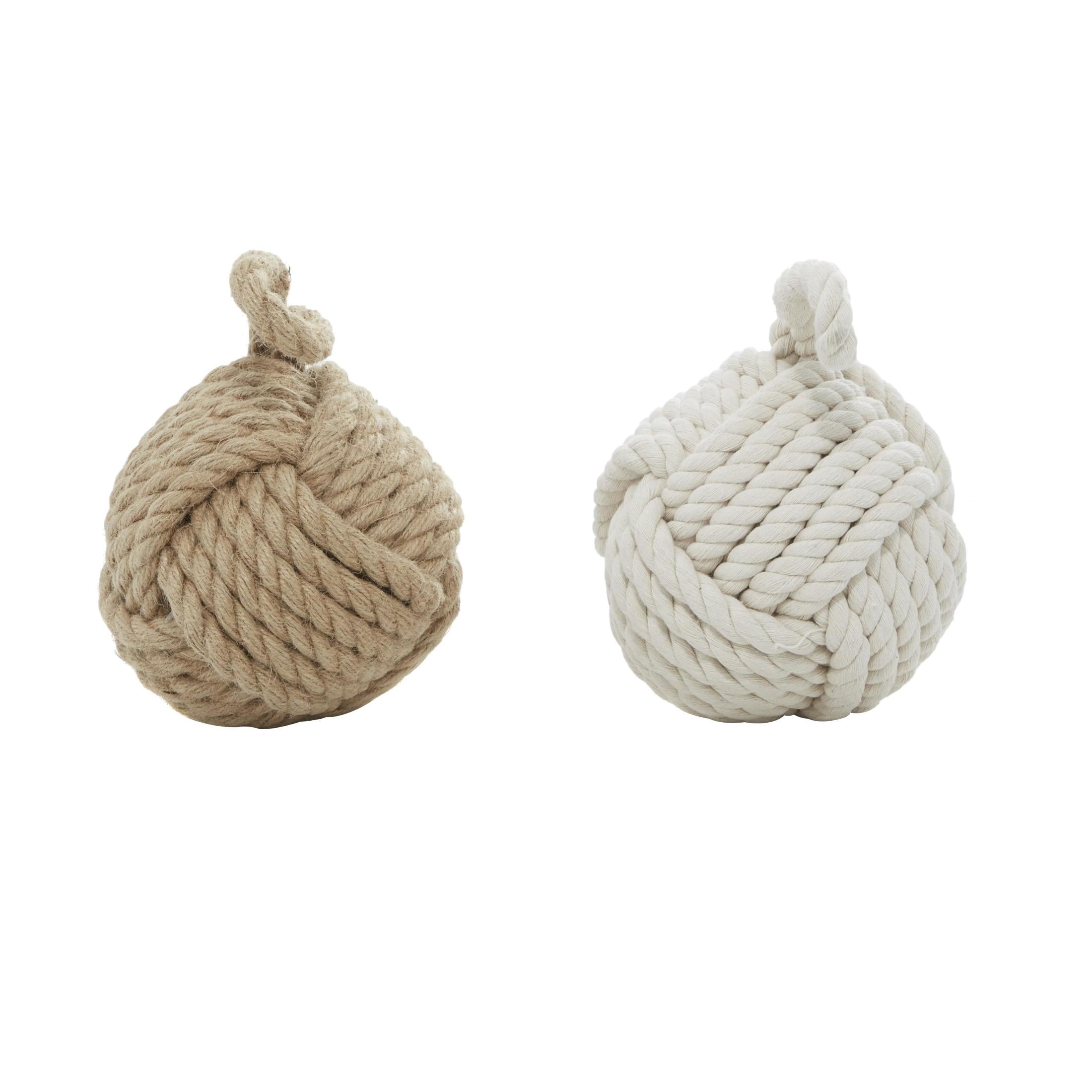DecMode Jute Coastal Twisted Patterned Knot Sculpture Set of 2 7"W x 14"H, with Brown and White Finish