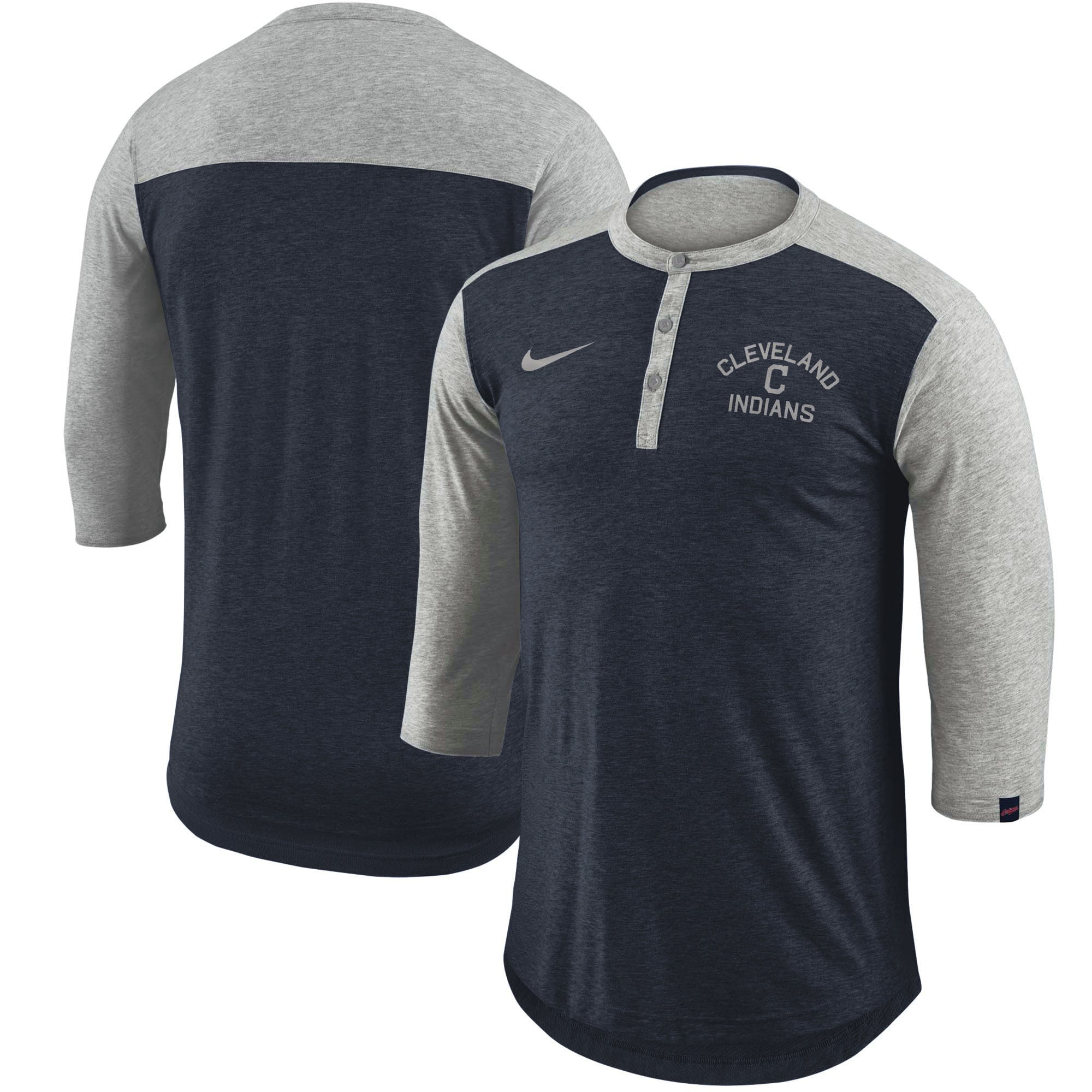 Cleveland Indians Nike Flux Performance Henley 3 4 Sleeve T Shirt Navy Walmart Com