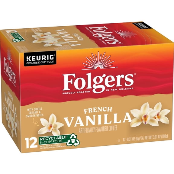 Folgers Ground Coffee, Gourmet Selection Vanilla Biscotti, 12 Ct (Pack of 4)