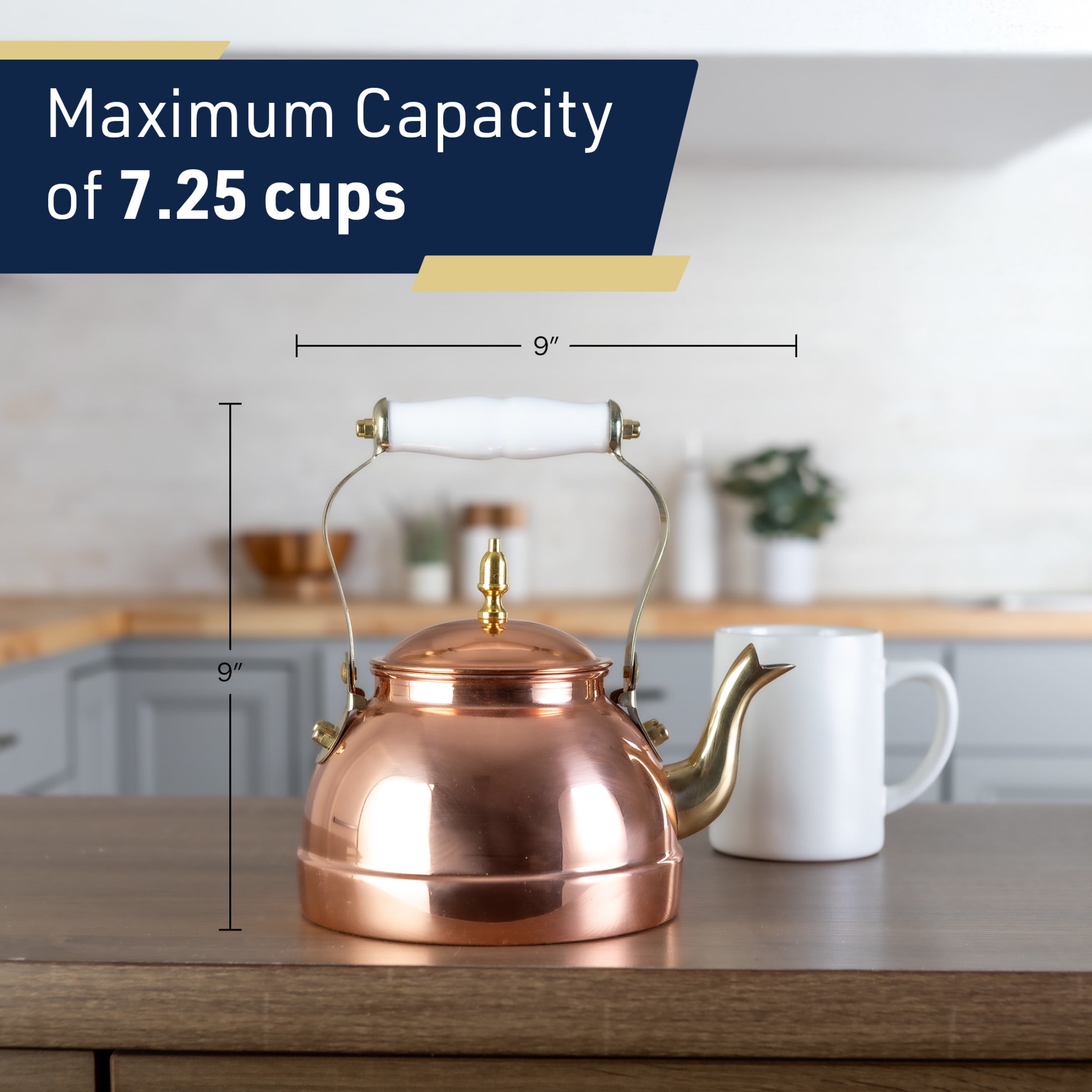 Classic Cuisine Copper Tea Kettle - 7.25 Cups Capacity