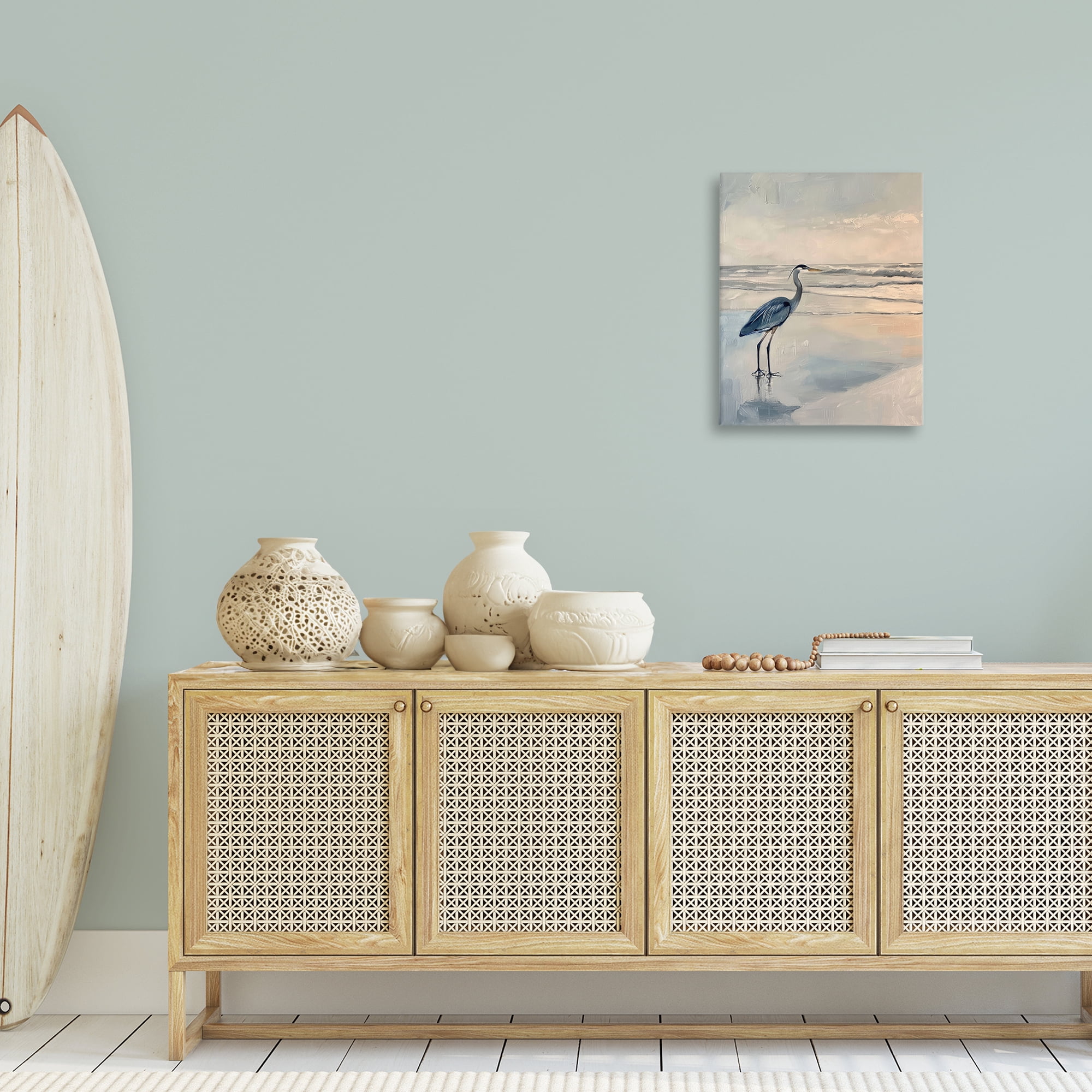 Stupell Industries Heron on Classic Coast Nautical & Beach Painting Wrapped Canvas Art Print Wall Art, 16 x 20