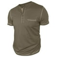 thumbnail image 5 of Fashion YLSDY Mens Henley Shirts Color Block Trendy Collarless Tops Casual Stretch Summer Lightweigh Waffle Short Sleeve T-Shirt with Pocket Army Green L, 5 of 7