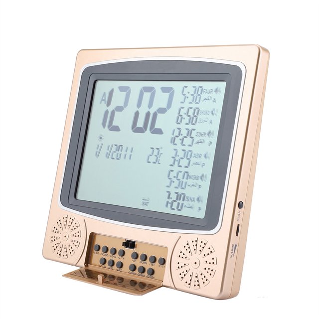 Azan Réveil de Prière Réveil Islamique Musulman Réveil de Prière Islamique Automatique Numérique Horloge de Table Or