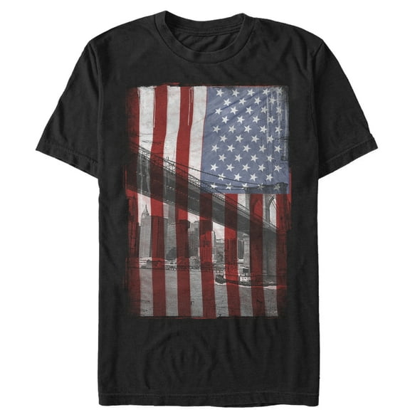 Men's Lost Gods American Flag Brooklyn Bridge Graphic Tee Black X Large