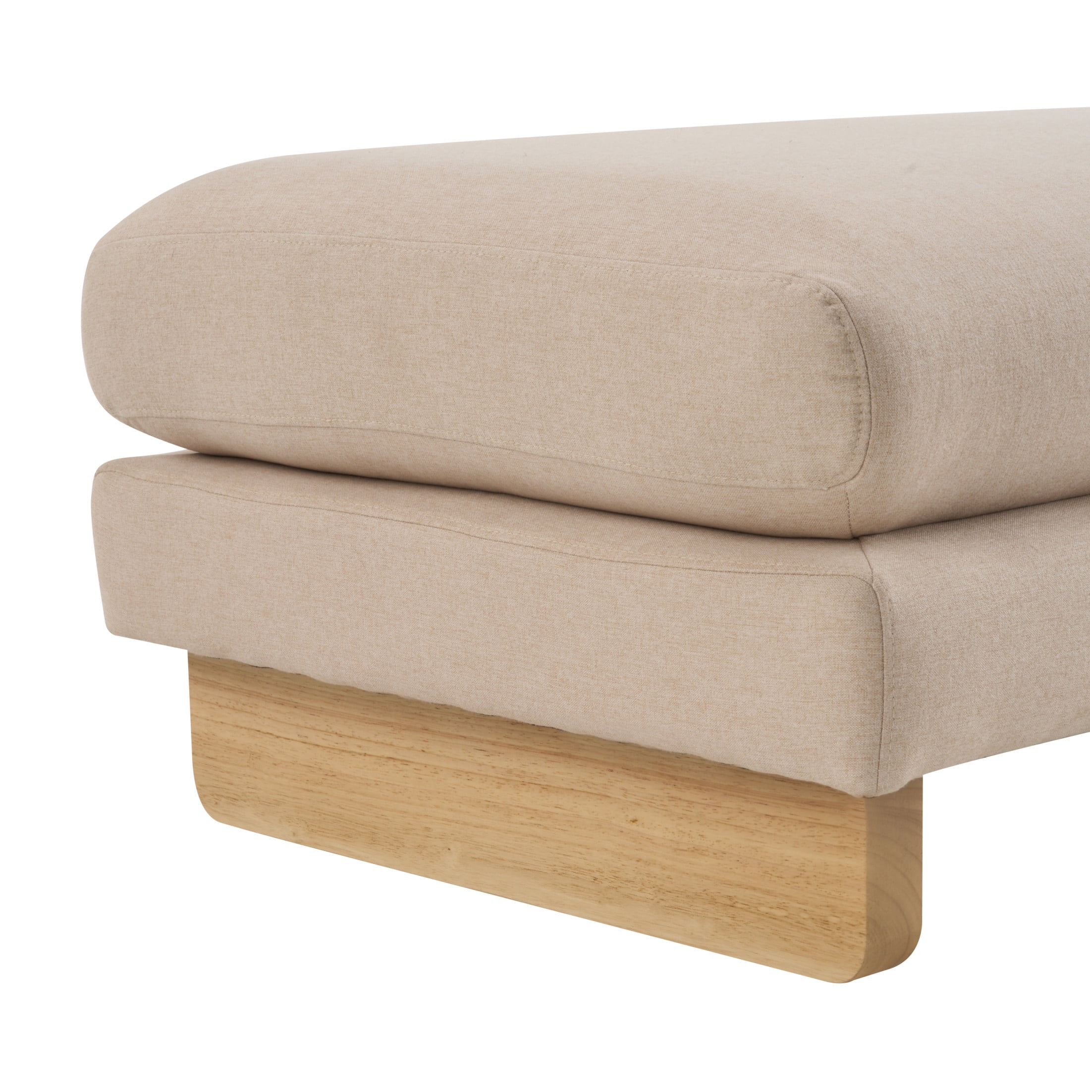 Christopher Knight Home 34" Upholstered Accent Ottoman with Wood Base for Living Room, Beige+Natural