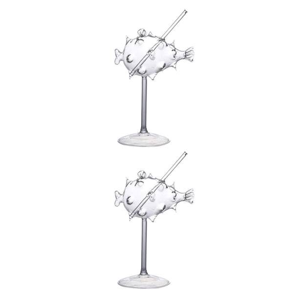 Billuyoard Linda copa de cóctel, copas de vino, cristalería única para regalo de boda, pez globo para el hogar Type1