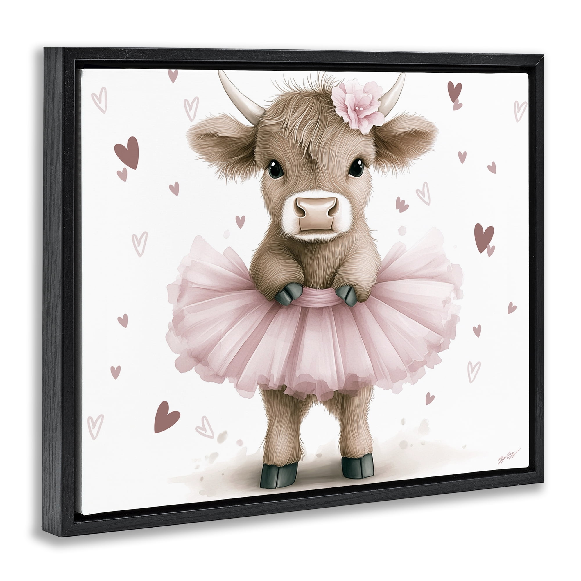 Stupell Industries Baby Calf with Tutu Black Framed Floater Canvas Wall Art, design by Whimsical Wonders