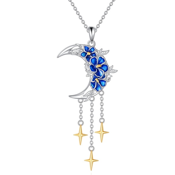 Moon Necklace 925 Sterling Silver Moon And Star Pendant Necklace Forget-Me-Not Jewelry Gifts For Women Friend