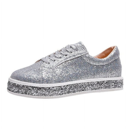 Going Outfits - Women s Glitter Shoes Shiny Sequin Sneakers Tennis Sparkly Shoes Rhinestone Bling Shoes with Lace up Neon Dressy Sparkly Sneakers Rhinestone Bling Wedding Bridal Shoes Shiny Sequin S