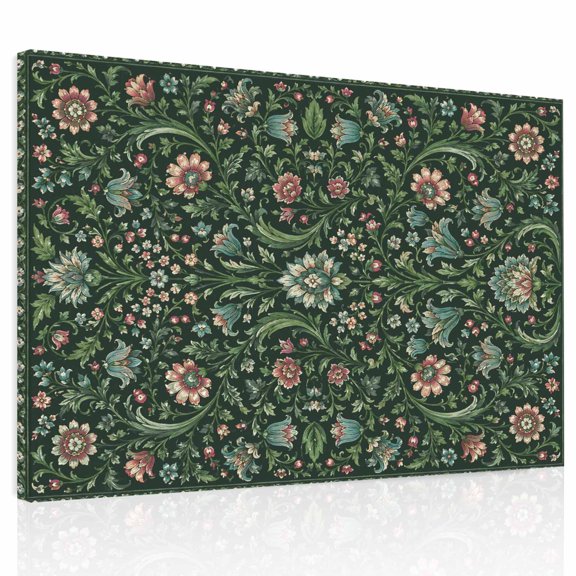 Green Floral Canvas Print Wall Art Bohemian Tribal Country Pastoral Red Flowers Leaf Wall Decor Modern Artwork Paintings Pictures for Living Room Stretched and Framed Ready to Hang - 16" x 20"