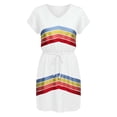 thumbnail image 6 of Levmjia Women's Casual Stripe Print Dress Short Sleeve V Neck Loose Fit Summer Dress with Drawstring Waist Front Pockets A Line Tunic Dress for Women, 6 of 6