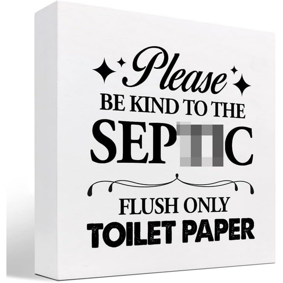 Zomyto 5x5 In Please Be Kind to The Septic Flush Only Toilet Paper Wooden Box Sign Desk Decor,Bathroom Reminder Wooden Box Plaque Sign Desk Decor