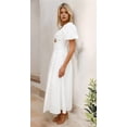 thumbnail image 5 of Women'S Summer Boho Maxi Dress V-Neck Cute Bubble Short Sleeve A-Line Long Dress with Pocket White XL, 5 of 10