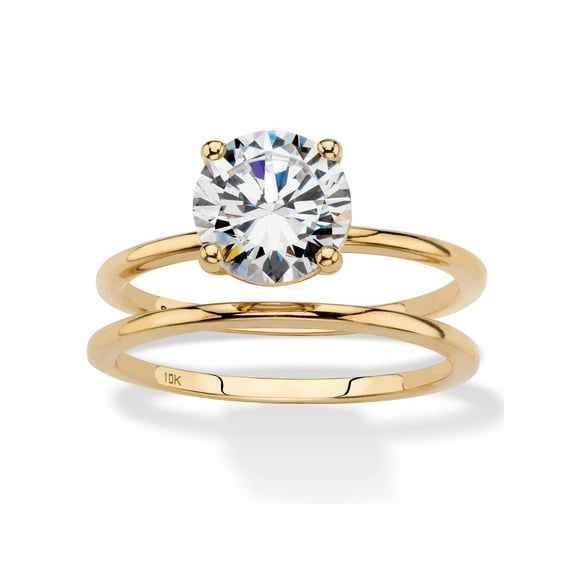 PalmBeach Jewelry Round Cubic Zirconia 2-Piece Solitaire Wedding Ring Set 2 TCW in Solid 10k Yellow Gold