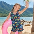 thumbnail image 4 of COEQINE Summer Girls Tankini Swimsuits 2 Piece with Removable Pads for Kids Ages 6-7 Printed Bathing Suits for Little Kid Modest Comfortable Beach Vacation Wear, Palm Tree Pineapple Floral Navy, 4 of 8