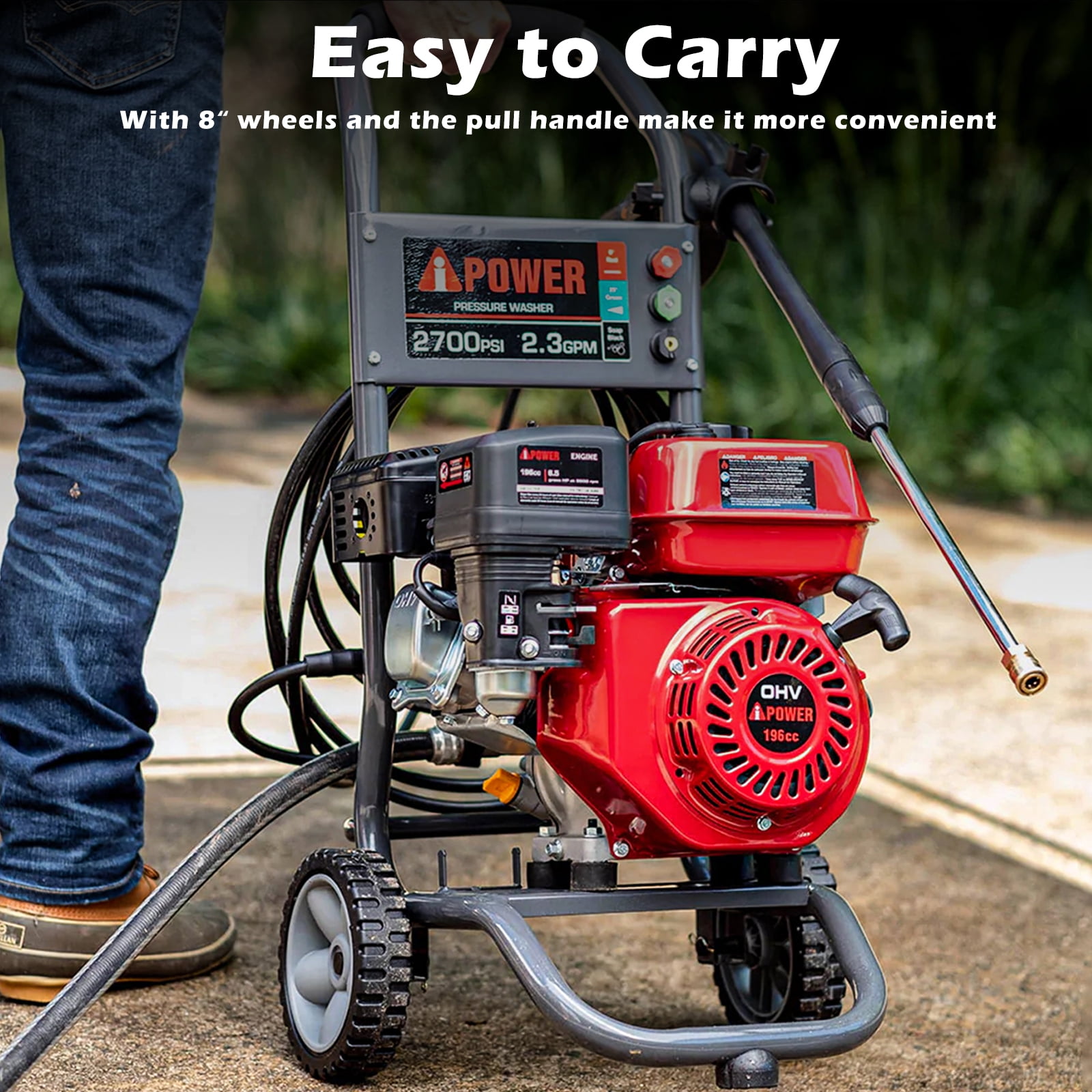 A-iPower 2700 PSI at 2.3 GPM 196cc 4-Cycle OHV Gas Powered Cold Water Pressure Washer - 2
